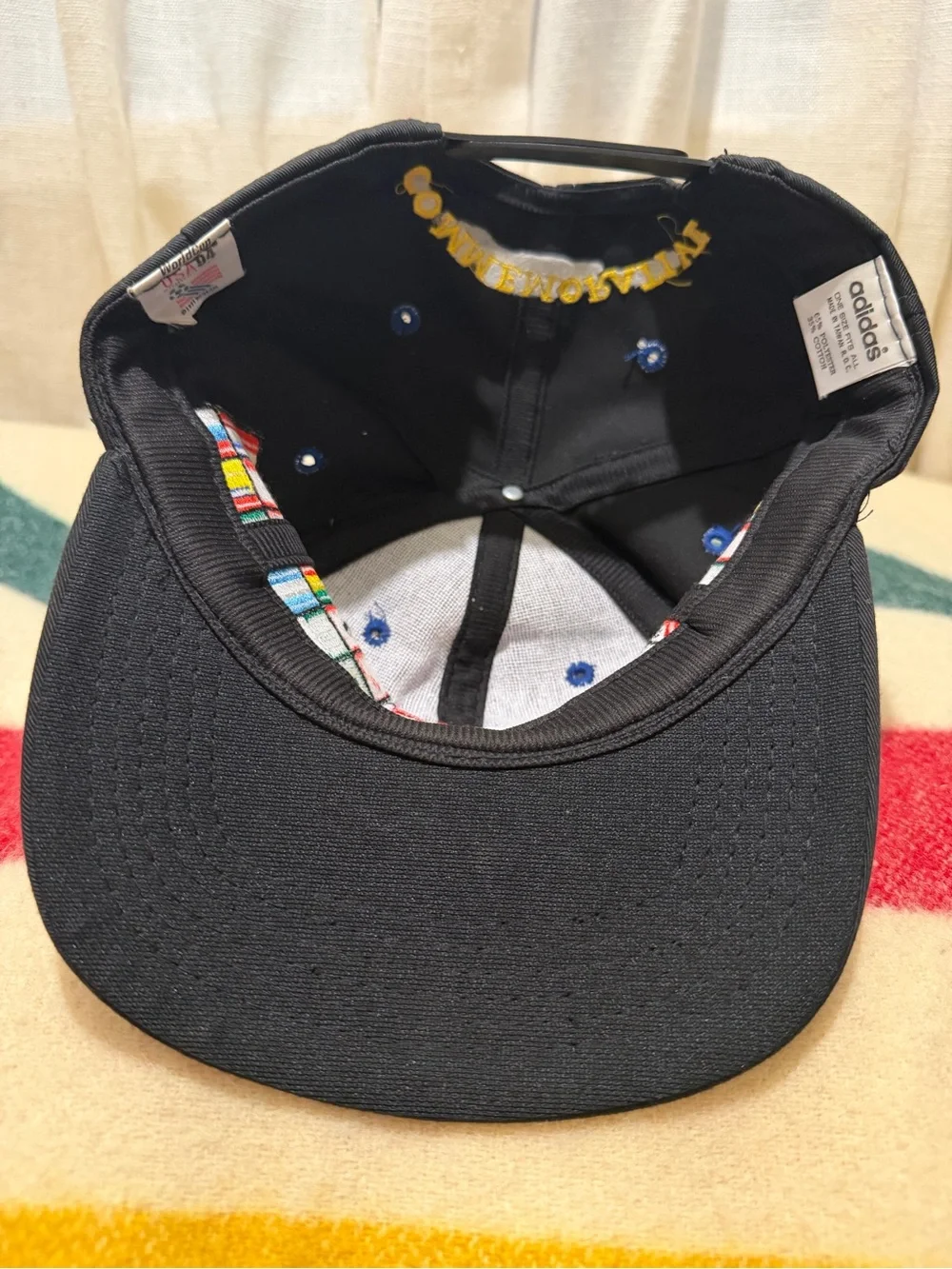 Vintage 90s Adidas Soccer World Cup Hat Cap Snap Back Black Flags Countries